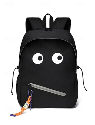  Mochila negra impermeable con ojos de dibujos animados para adolescentes: elegante mochila escolar de gran capacidad con múltiples compartimentos para estudiantes de secundaria y preparatoria.