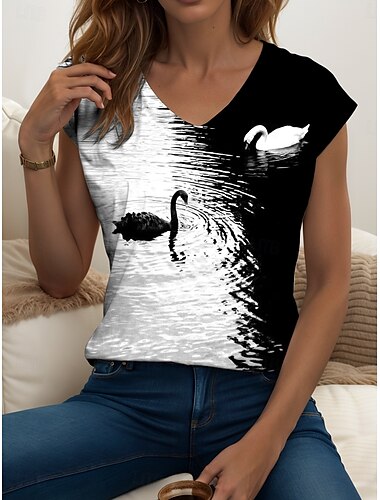  Damen Tiere Camisole Tank Top Vintage Tropisch Stilvoll Ärmellos Kurzarm V-Ausschnitt Normal Oberteile Alltags Print Weiß/Schwarz Sommer Frühling