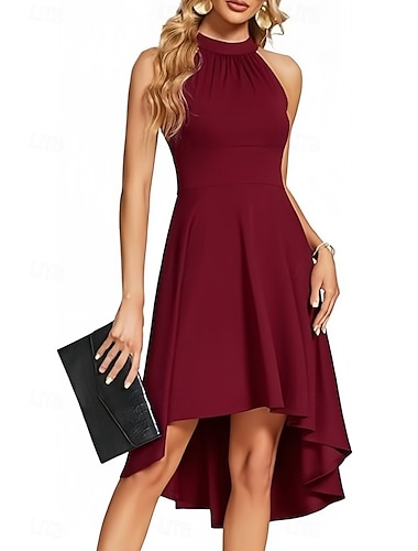  A-Linie Kleider für Hochzeitsgäste Elegant Kleid Hochzeitsgast Verlobung Asymmetrisch Ärmellos Neckholder Stretch Chiffon mit Falten 2025