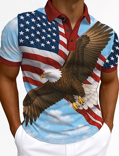  Tag der Unabhängigkeit Herren Amerikanische US-Flagge Adler Polo Kurze Ärmel Revers Alltagstauglich Sport & Outdoor Athleisure Festival Knöpfe Sommer Dunkelrot Rubinrot Marineblau