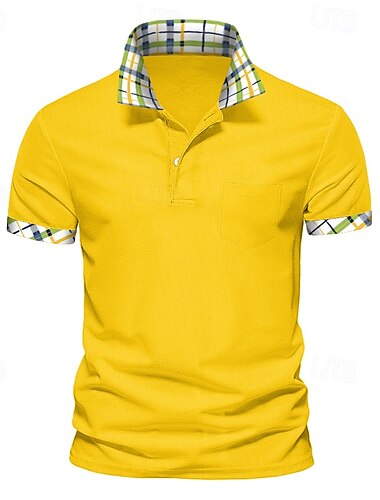  Herren Einfarbig Karomuster Poloshirts Golfshirt Kurzarm Polo-Shirts Revers Lässig Geschäft Knöpfe Sommer Frühling Frühling & Herbst Weiß Gelb Marinenblau