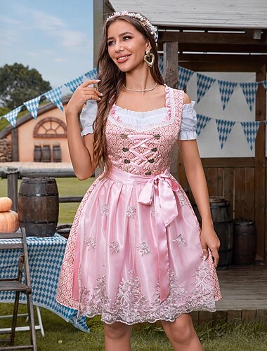  Oktoberfest فساتين فستان درندل بلوزة بافارية تقليدية عاملة نظافة البافارية ألماني ميونيخ المراعي نسائي مناسب للحفلات مهرجان البيرة قماش النمط التقليدي بلوزات فستان مئزر