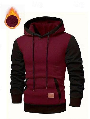  Herr Huvtröja Tröja med tröja Huvtröja i fleece Vin Armégrön Marinblå Grå Huva Färgblock Lappverk Färgblock Ledigt Dagligen Sport Polyester Streetwear Häftig Sportkläder Höst Vinter Kläder Pull Tröjor