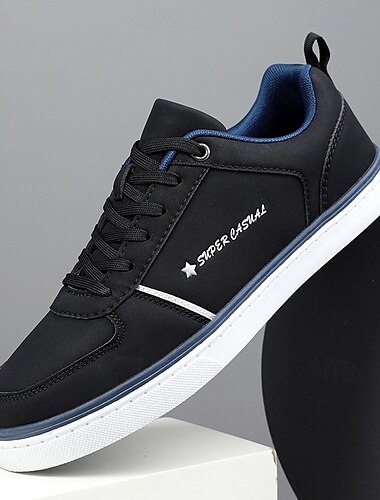  Men’s Navy Blue Faux Leather Casual Sneakers with Contrast Stripes – Comfortable Athletic Shoes for Sports, Workouts and Everyday Casual Outings