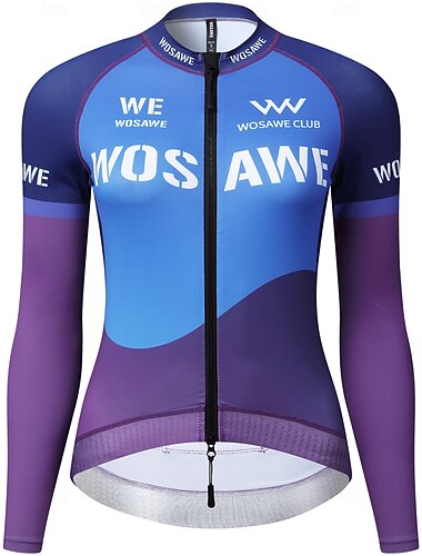  Wosawe Frühling/Sommer Damen-Radtrikot mit langen Ärmeln, schnelltrocknend, atmungsaktiv, bedruckt, Radsport-Oberteil, Rennrad-Trikot bd250