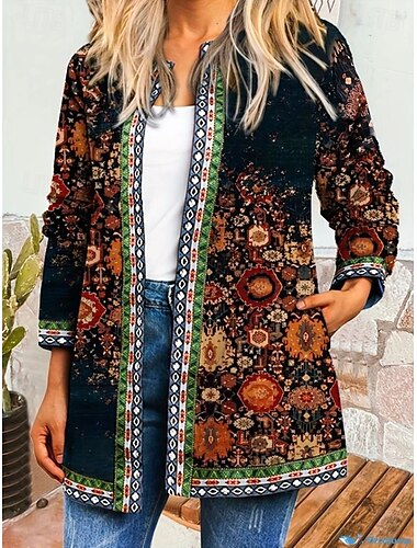  Damen Jacke Alltagskleidung Druck Blumen Lässig / Alltäglich Elegant Normale Passform Oberbekleidung Langarm Frühling Schwarz S