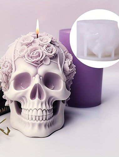  2 moldes de silicona con forma de calavera de rosa para fundición de resina, para velas de bricolaje &Moldes de arcilla de yeso para decoración del hogar con intrincados diseños florales, moldes de