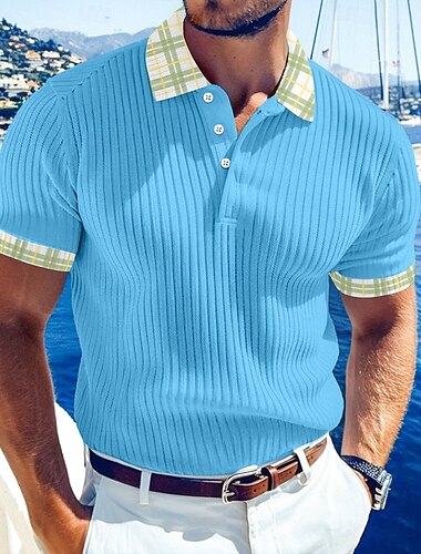  Ανδρικά Μπλουζάκια Golf Polos Διακοπές Δουλειά Πέτο Ριμπ γιακά πόλο Κοντομάνικο Βασικό Μοντέρνα Συνδυασμός Χρωμάτων Κουμπιά Πλεκτό Καλοκαίρι Ανοιξη καλοκαίρι Κανονικό Λευκό Βαθυγάλαζο Θαλασσί Γκρίζο