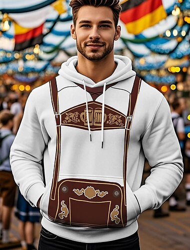  Cerveza Oktoberfest Sudadera Estampado Bolsillo delantero Gráfico Para Hombre Adulto Carnaval Cerveza Oktoberfest Impresión 3D Vacaciones Fiesta