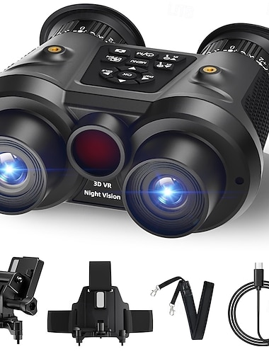  Jumelles de vision nocturne 3D VR Ultra HD pour adultes - 8K Auto Wake Infrarouge Rechargeable via USB Zoom optique 6x Grand objectif 25 mm Idéal pour l'observation de la faune &l'Avent en plein air