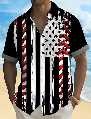  Tag der Unabhängigkeit Herren Amerikanische US-Flagge Patriotisch Hemd Sommerhemd Knopfhemd Kurzarm Modisch lässig Ferien Sommer Frühling Umlegekragen 3D-Druck Hemden mit Kragen Eine Tasche vorne
