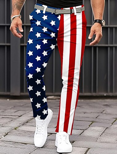  Męskie Amerykańska flaga USA Patriotyczny Garnitury Spodnie Spodnie codzienne Średni Talia Klasyczny Codzienny Święto Spodnie Slim Fit z kieszeniami Wiosna Jesień Druk 3D Biały Niebieski