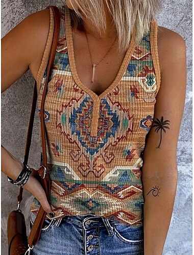  Damen Camisole-Tanktop Grafik Geometrisch Vintage Stilvoll Western Ärmellos Ärmellos V Ausschnitt Crop Tops Täglich Druck Rote Blau Braun Sommer Frühling