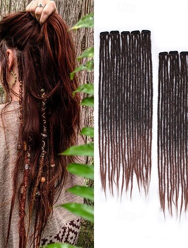  24palcové clip-in dreadlockové prodlužování vlasů, 10 klipů, 40 pramenů, syntetické, ručně vyrobené, měkké clip-in dready pro ženy, 1b/30