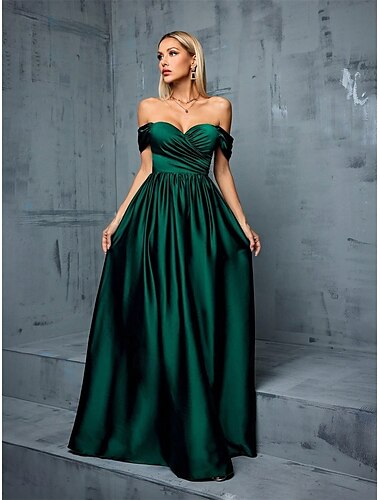  Abiti da quinciñera A-Line elegante vestito formale per matrimonio lungo fino al pavimento senza maniche senza spalline satin senza schiena con pieghe