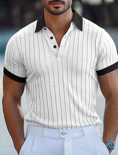  Homme Bloc de Couleur Rayé Pull polo en tricot Chemise de golf Manche Courte Col Polo Basique Moderne Confortable Travail Sport & Loisir Occasionnel Bloc de Couleur A côtes Printemps & Été Noir Bleu