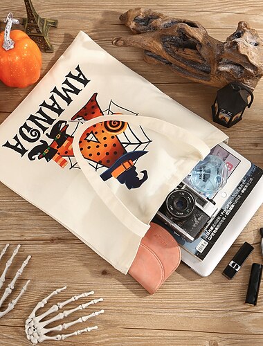  Pungă personalizată cu nume și inițiale pentru dulciuri de Halloween pentru copii, coșuleț cu bomboane personalizat pentru Halloween, cadou cu tematică de Halloween cu nume și inițială personalizate,