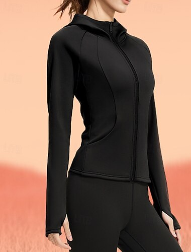  Damen Laufjacke Winddicht Warm Fingermäntel Langarm Sport Einfarbig Jacke Für Pilates Laufen Fitness Sportkleidung