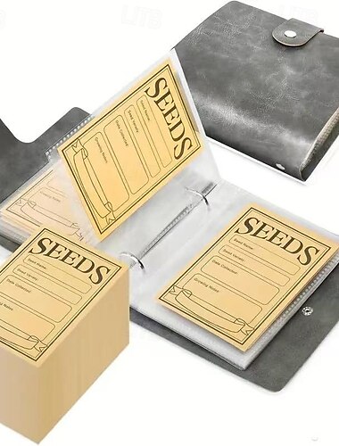  1 Set Gartensamen-Aufbewahrungsordner mit 50 selbstklebenden Samenumschlägen, Samenpaket-Aufbewahrungsbox zur Samenkonservierung und -organisation