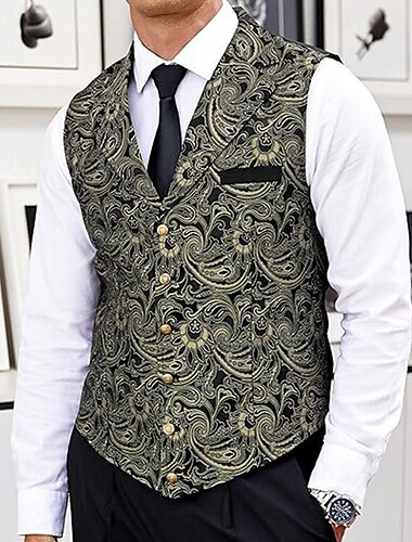  Herren Weste Gilet Urlaub Party Geschäft Mode Lässig Frühling Herbst Tasche Knöpfe Polyester Bequem Druck Einreihig Ein-Knopf Revers Normale Passform Schwarz Gelb Weste