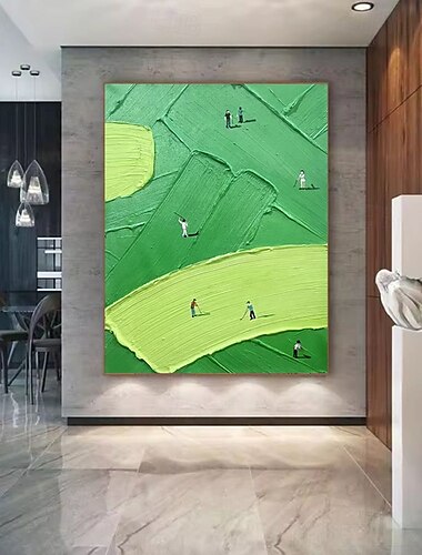  Pintura a óleo artesanal em tela, arte de parede, decoração, óleo verde grosso, pintura abstrata de golfe para decoração de casa, moldura esticada, pintura pendurada/pintura enrolada sem moldura, não