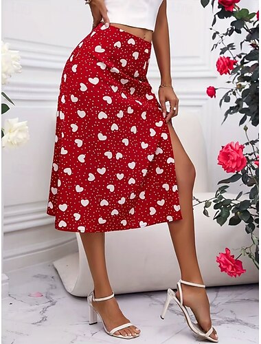  Damen Rock A-Linie Mode Lässig Über dem Knie Hohe Taille Röcke Tupfen Druck Mikroelastisch Straße Täglich Rote Sommer Polyester