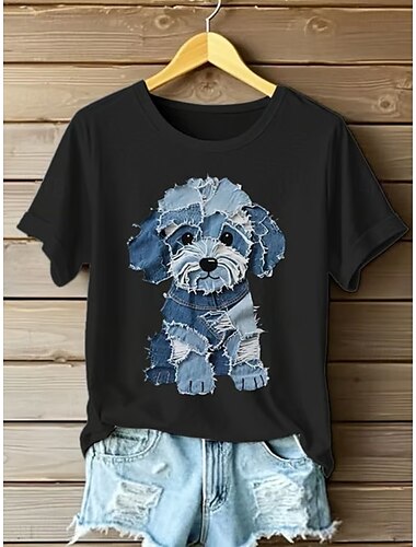  Damen T Shirt Grafik Tiermotiv Katze Vintage Stilvoll Klassisch Kurzarm Rundhalsausschnitt Normale Oberteile Täglich Wochenende Druck Schwarz Weiß Rosa Blau Grün Sommer Frühling