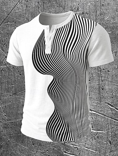  Herren Geometrisch Abstrakt T Shirt Henley Hemd Kurzarm Designer Retro Vintage Modern Straße Lässig Täglich Sommer Frühling Ganzjahres Schwarz Grün Blau Henley Henley T-Shirt