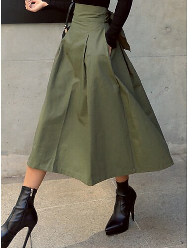  Per donna Gonna Linea A Moda Casual Maxi Vita Alta Gonne Semplice Tasca Micro-elastico Streetwear Quotidiano Nero Verde militare Cachi Estate Poliestere Misto Cotone