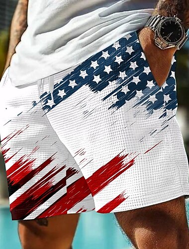  Självständighetsdagen Herr Amerikanska amerikanska flaggan Patriotisk Fjärde juli Våffelshorts Svett shorts Casual shorts Medium Midja Mode Casual Helgdag Festival Elastisk dragsko i midjan Shorts