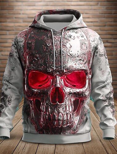  Herren Schädel Kapuzenshirts Pullover Oberbekleidung Sweatshirt mit Kapuze Rundhalsausschnitt Cool 3D-Druck Club Streetwear Rote Blau Kordelzug Herbst Winter Designer