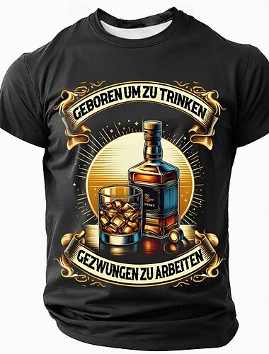  男性用 ウィスキー ドイツ語 Tシャツ 半袖 Tシャツ 3Dプリント クルーネック シャツ ファッション 日常 ストリート カジュアル 日常 ブラック ブルー グリーン 夏 春 オールシーズン 衣類 S M L XL XXL XXXL