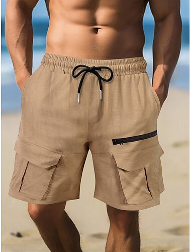  Herr Taktiska shorts Cargo-shorts Shorts Bermudashorts Beach Shorts Snörning Ficka med blixtlås Flera fickor Slät Andningsfunktion Knelängd Utomhus Ledigt Strand Semester Mode Svart Brun Microelastisk