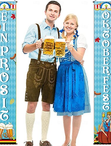  Декорации на фестивале Oktoberfest Баннерный знак Декорации вечеринки Баварские клетчатые флаги для приветственных баннеров на веранде для немецких парадов вечеринок на фестивале пива