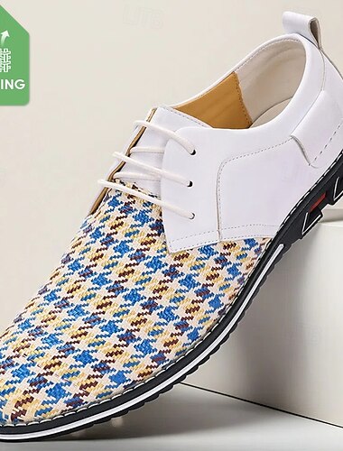  Chaussures à lacets tissées blanches et bleues pour hommes avec matériau respirant et design tendance - idéales pour les sorties décontractées, les événements d'été et les vêtements de tous les jours