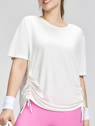  Damen Sportshirts Hautfreundlich Weichheit Atmungsaktiv Kordelzug Kurzarm Sport Einfarbig Oberteil Für Fitnessstudio Pilates Zumba Lässiger Schnitt Sportkleidung