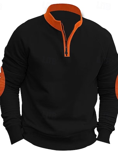 Hombre Sudadera Pull-over Sudadera con un cuarto de cremallera Negro Azul Marino Caqui Gris Oscuro Gris Cuello Mao Bloque de color Retazos Deporte Casual Diario Ropa de calle Casual De Deporte