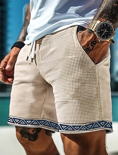  Herr Geometrisk Triangel Våffelshorts Svett shorts Casual shorts Medium Midja Mode Casual Semester Joggning Träningspass Elastisk dragsko i midjan Shorts med fickor Designer Kläder