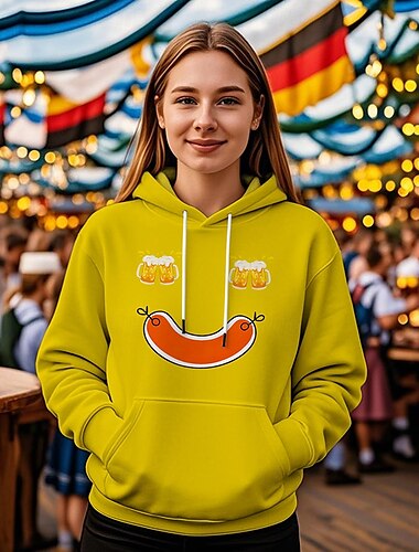  Oktoberfestbier Kapuzensweatshirt Druck Fronttasche Grafik Für Damen Erwachsene Karneval Oktoberfestbier Heißprägen Urlaub Party