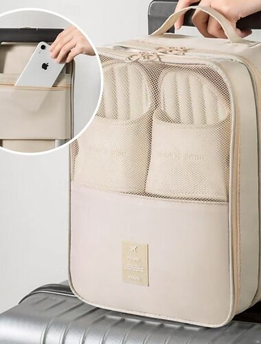  旅行用シューズ収納バッグ 吊り下げ式オーガナイザー 大容量 多機能 洗えるポリエステル製 旅行用シューズバッグ 複数のコンパートメント付き 省スペース 荷物アクセサリー 各種カラー