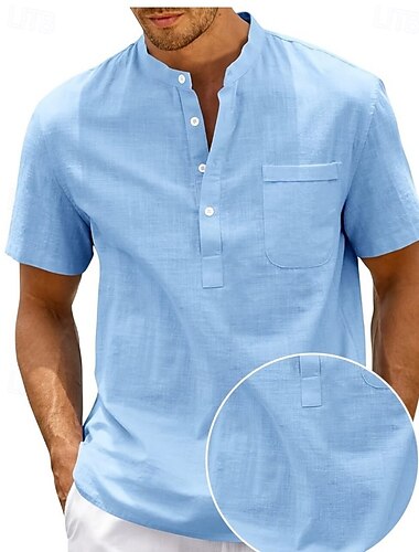  Herren Hemd Leinenhemd Sommerhemd Strandhemd Sommer Hawaiihemd Einfarbig Urlaub Straße Blau Grün Khaki Grau Kurzarm Kragen Sommer Frühling & Sommer Bekleidung Patchwork