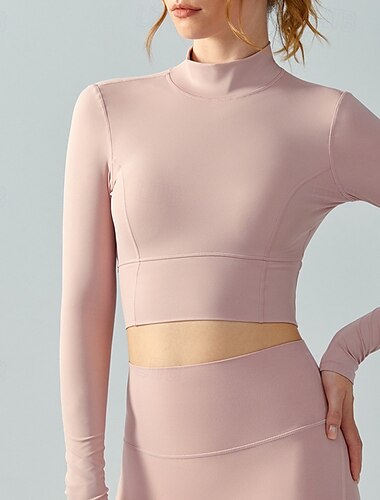 Damen Sportshirts Hautfreundlich Weichheit Elastisch Enge Passform Langarm Sport Einfarbig Oberteil Für Pilates Tanz Yoga Sportkleidung