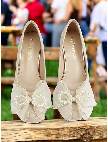  Décolleté beige con tacco basso da donna, scarpe eleganti con fiocco di perle per outfit da Oktoberfest e festival, comfort elegante da indossare tutto il giorno