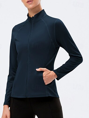  Damen Sportjacke Stehkragen Elastisch schweißabsorbierend Reißverschluss Langarm Sport Einfarbig Oberteil Für Pilates Fitnessstudio Laufen Enge Passform Sportkleidung