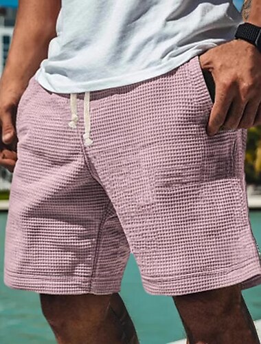  Herren Waffel-Shorts Sweat-Shorts Shorts Bermudashorts Strandshorts Kordelzug Elastischer Bund Einfach Komfort Sport Knielang Outdoor Täglich Urlaub Klassicher Stil Weiß Rosa Mikroelastisch