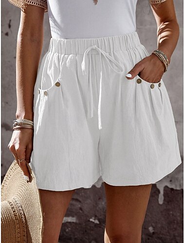  Damen Chinos Shorts Mode Streetwear Basic Kurz Hohe Taille Einfach Tasche Elastischer Bund Bequem Weich Mikroelastisch Outdoor Urlaub Straße Marineblau Schwarz Weiß Sommer Frühling Normale Passform