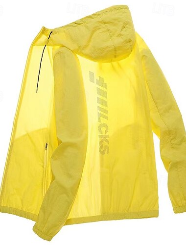  Men's Running Jacket Outdoor Jacket Full Zip Long Sleeve Outerwear Athletic Sun Protection Breathable Quick Dry Lightweight Tennis Golf Running Sportswear Activewear Solid Colored White Yellow Light