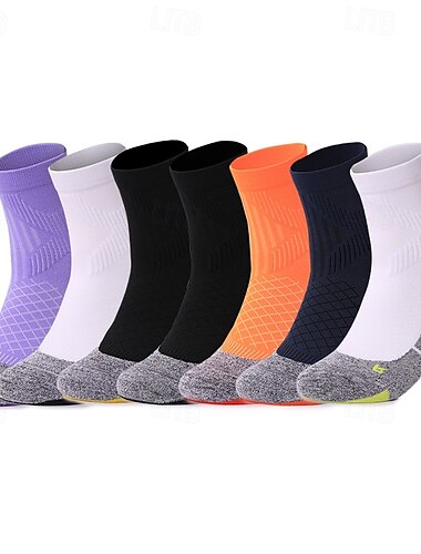  1 par de calcetines de senderismo para hombre, calcetines deportivos transpirables, antiampollas, que absorben el sudor, antibacterianos, para exteriores, de un cuarto de tripulación, de algodón, con parches, violeta, negro y blanco, para esquí, snowboard