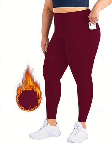  Damen Pilates-Leggings Outdoorhosen Sporthosen Tasche Leicht Warm Pilates Fitnessstudio Laufen Hosen Schwarz Burgund Übergröße Sport Sportkleidung Mikroelastisch