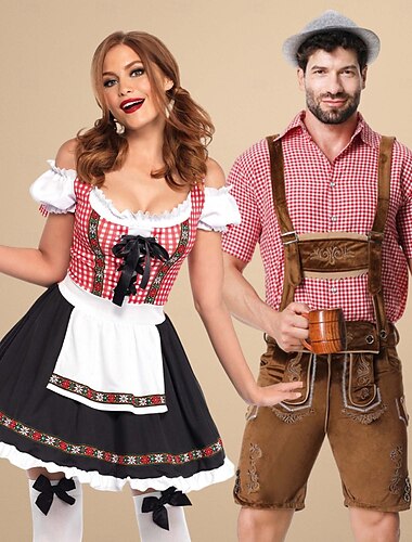  Совпадающий костюм Октоберфеста - дирндль для женщин или lederhosen для мужчин альпийское немецкое баварское пивное платье идеально подходит для пивного фестиваля вечеринки Хэллоуина тематической